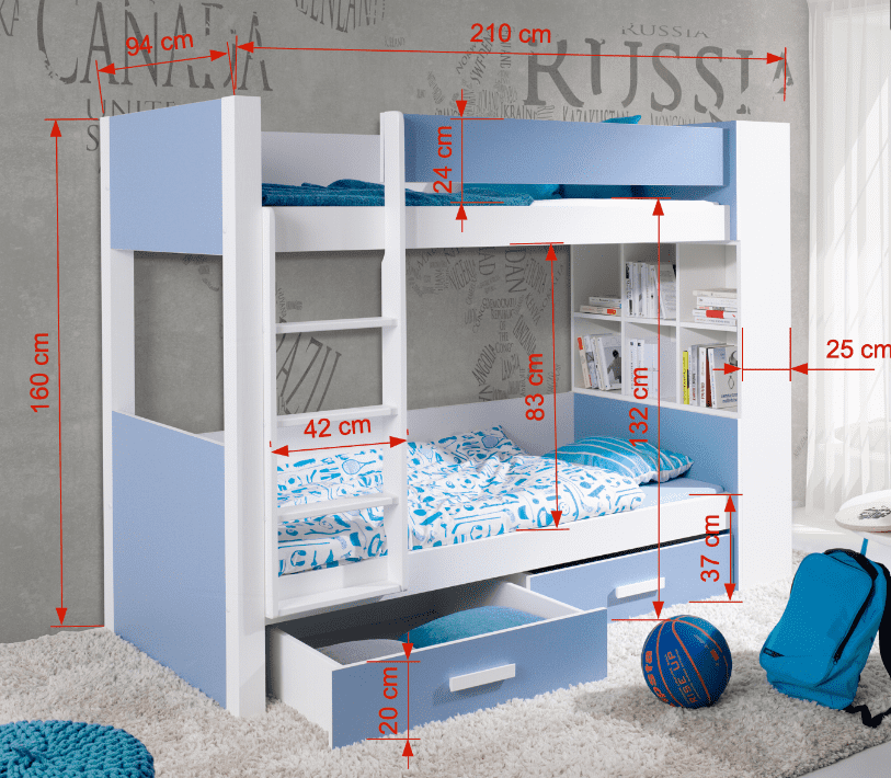 detská poschodová posteľ GASPAR rozmery